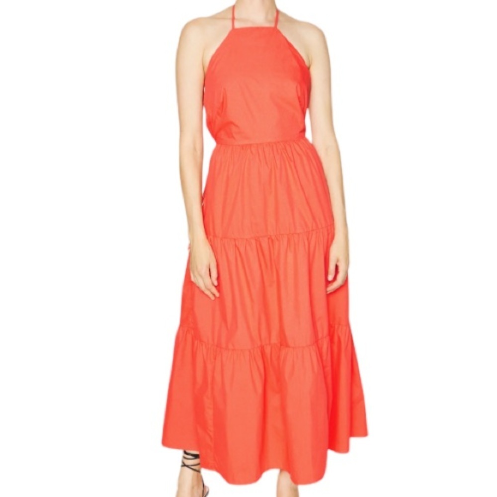 NWT Gap Backless Tie Halter Maxi Dress Tiered Dress Coral Dress Women’s Size 4